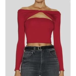 Ser.o.ya Artemis Top Red Cut Out Long Sleeve Cropped Stretch Sexy Club M NWT